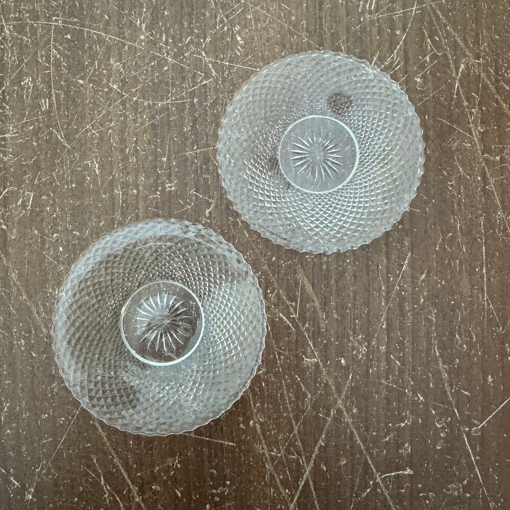 Pair (2) Pressed Glass Diamond Pattern Vintage Butter Pat Trinket‎ plates